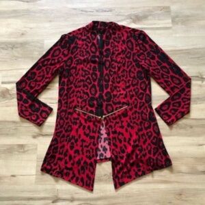 Frank Lyman Design Red and Black Leopard Print Stretchy Blazer